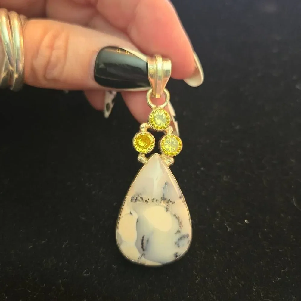 Dendrite Opal set in Sterling Silver 925 Pendant